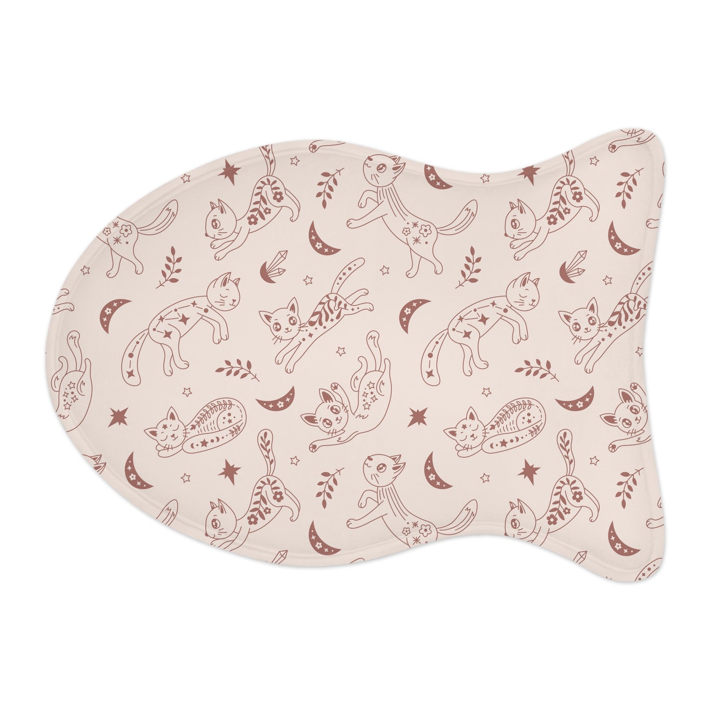 Cat-Shaped Feeding Mat with Whimsical Moon & Cat Pattern