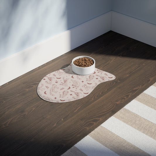 Cat-Shaped Feeding Mat with Whimsical Moon & Cat Pattern
